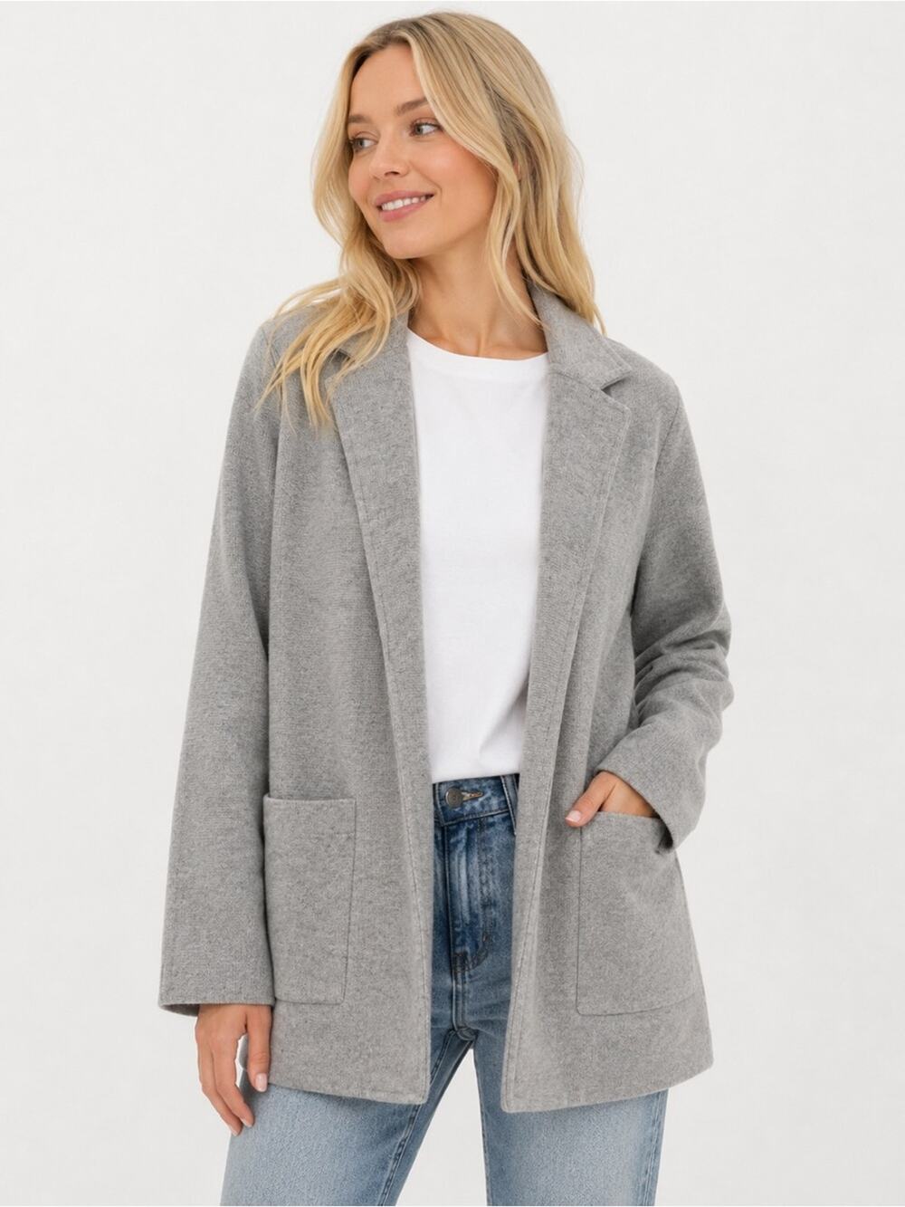 Magaschoni Gray Open Sweater Blazer Cardigan Medium Cotton Wool Blend